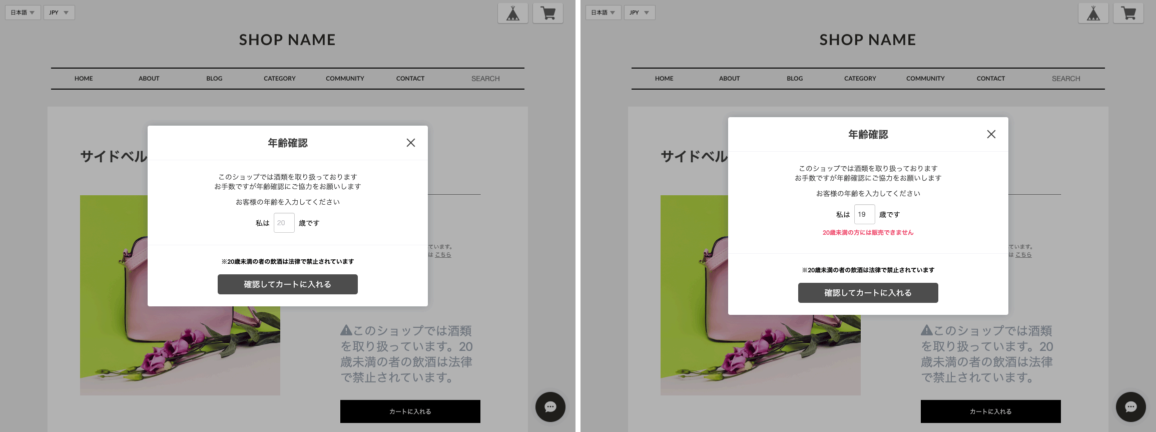 年齢確認用のモーダル