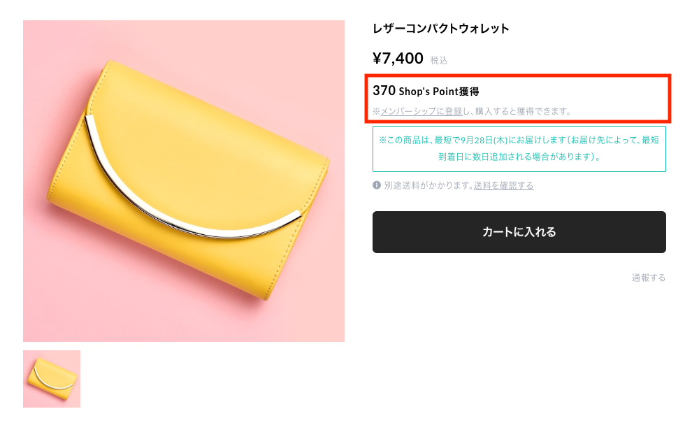 ポイント情報が表示されている商品詳細ページのキャプチャ